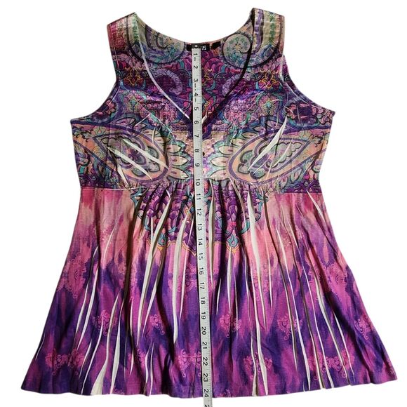 APT 9 Purple Pink Multi Color Paisley Ikat V Neck Sleeveless Tunic Top sz S - Picture 11 of 12